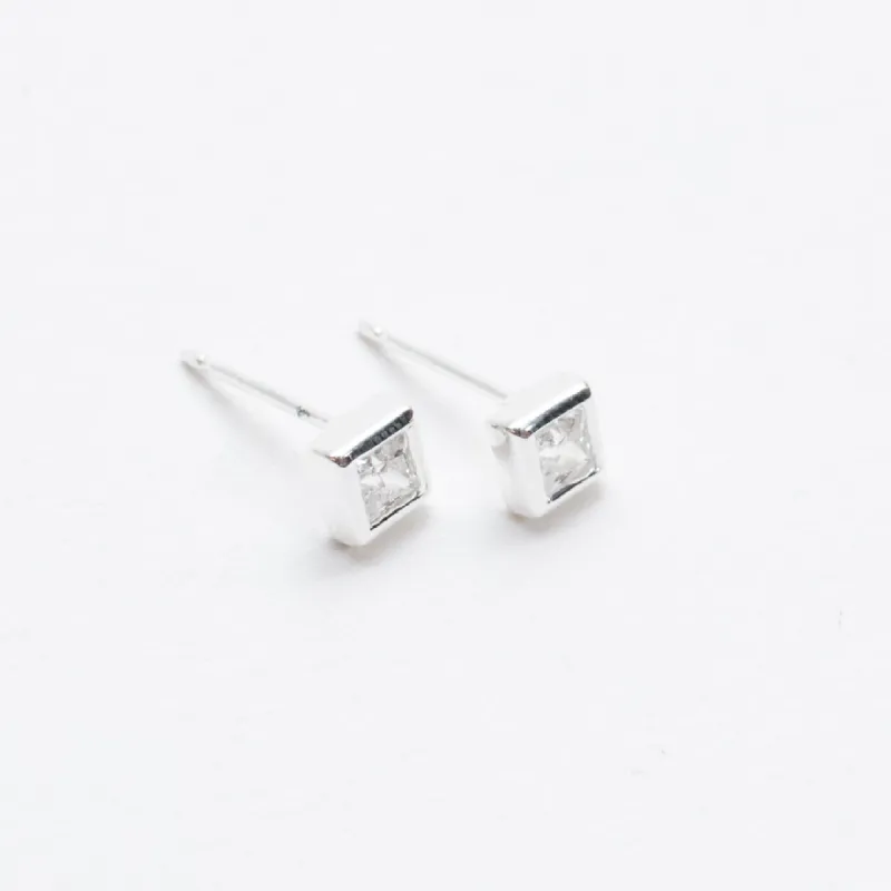 Silver CZ Square Bezel Studs sold by Silver Lotus