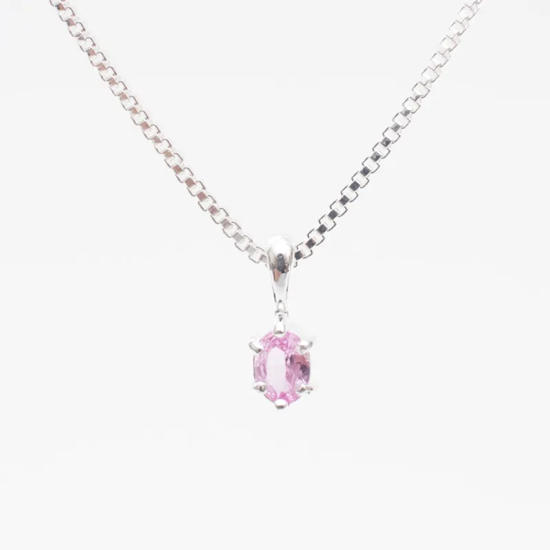 Sterling Silver Oval Claw Set Pink Sapphire Necklace sold by Silver Lotus