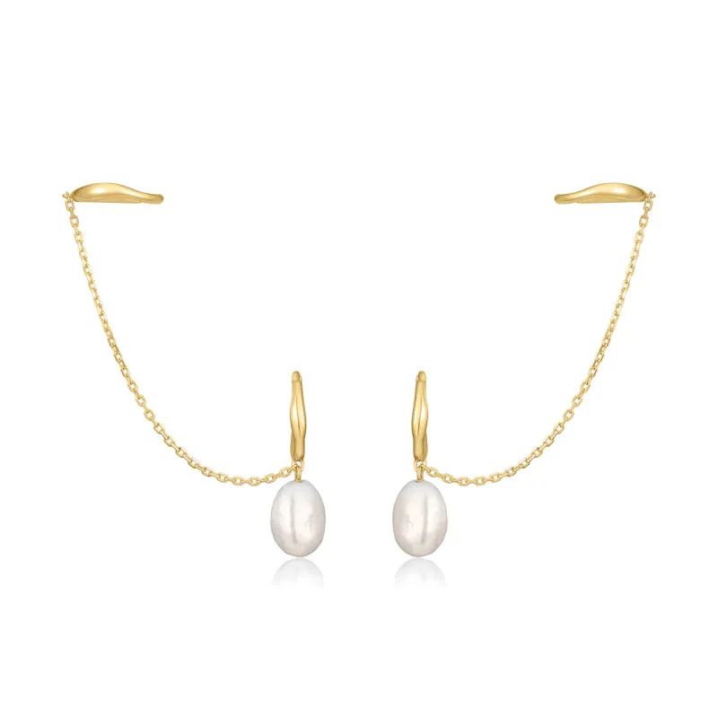 Gold Plated Pearl Hoop & Ear Cuff Combo Earrings sold by Silver Lotus