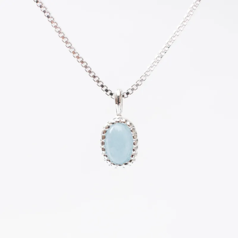 Silver Milgrain Edge Oval Aquamarine Necklace sold by Silver Lotus