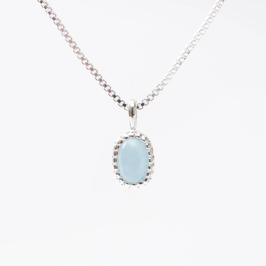 Silver Milgrain Edge Oval Aquamarine Necklace sold by Silver Lotus