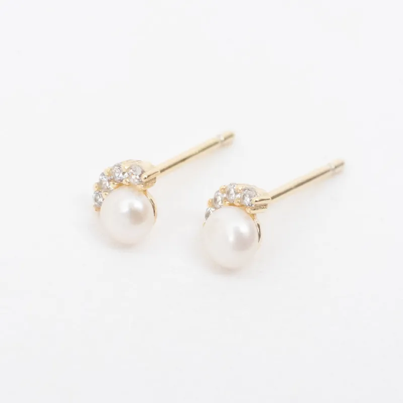 Gold Plated Sunshine Pearl and Cubic Studs sold by Silver Lotus