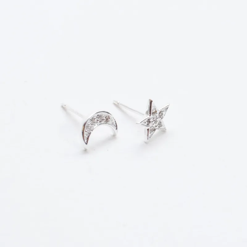 Silver Star and Moon CZ Studs sold by Silver Lotus