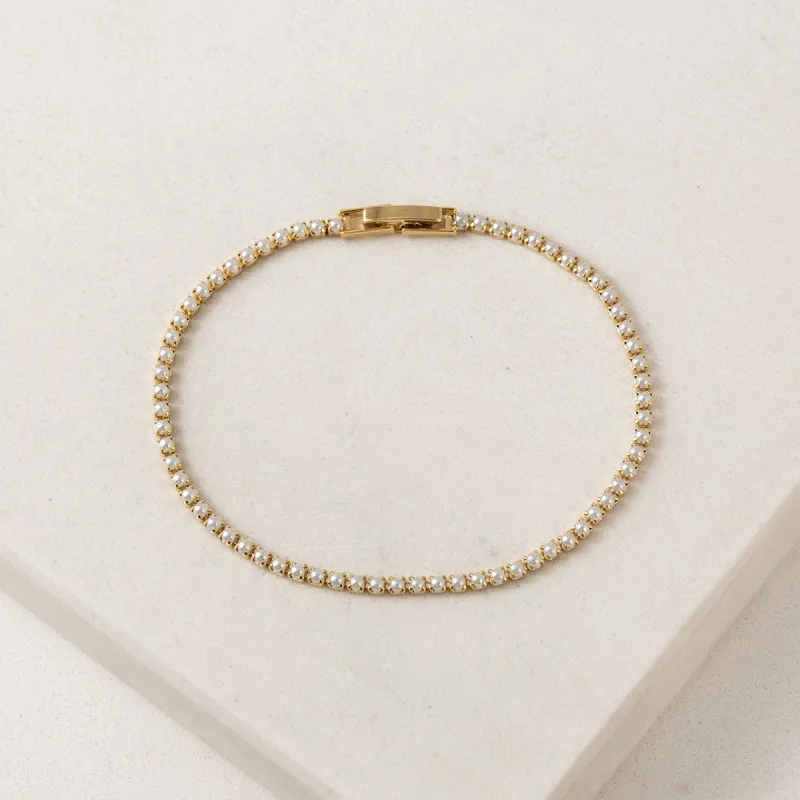Gold Plated Pearl Tennis Bracelet sold by Silver Lotus