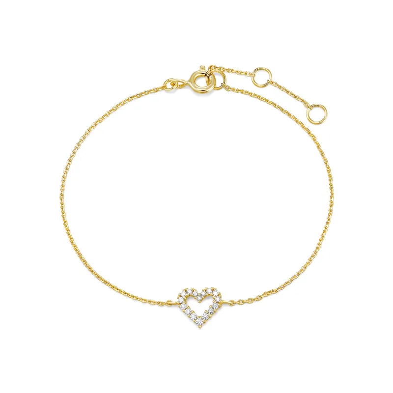Gold Plated Micro CZ Heart Bracelet sold by Silver Lotus