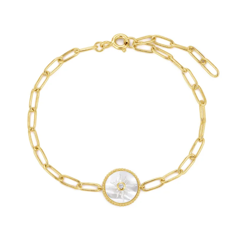 Gold Plated Mother of Pearl & CZ Sun Bracelet sold by Silver Lotus