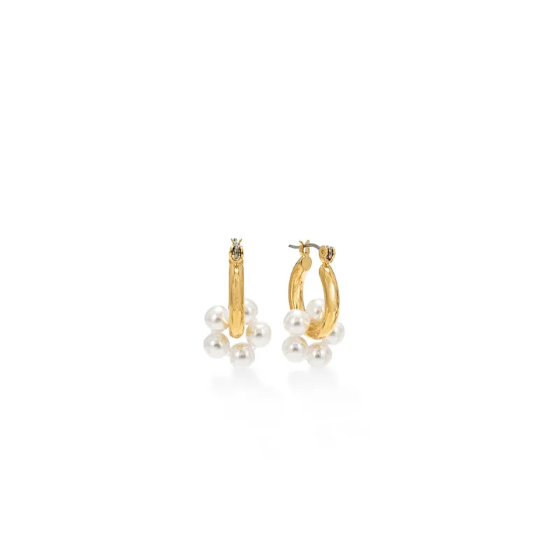 Gold Plated Neptune Pearl Hoop Earrings sold by Silver Lotus