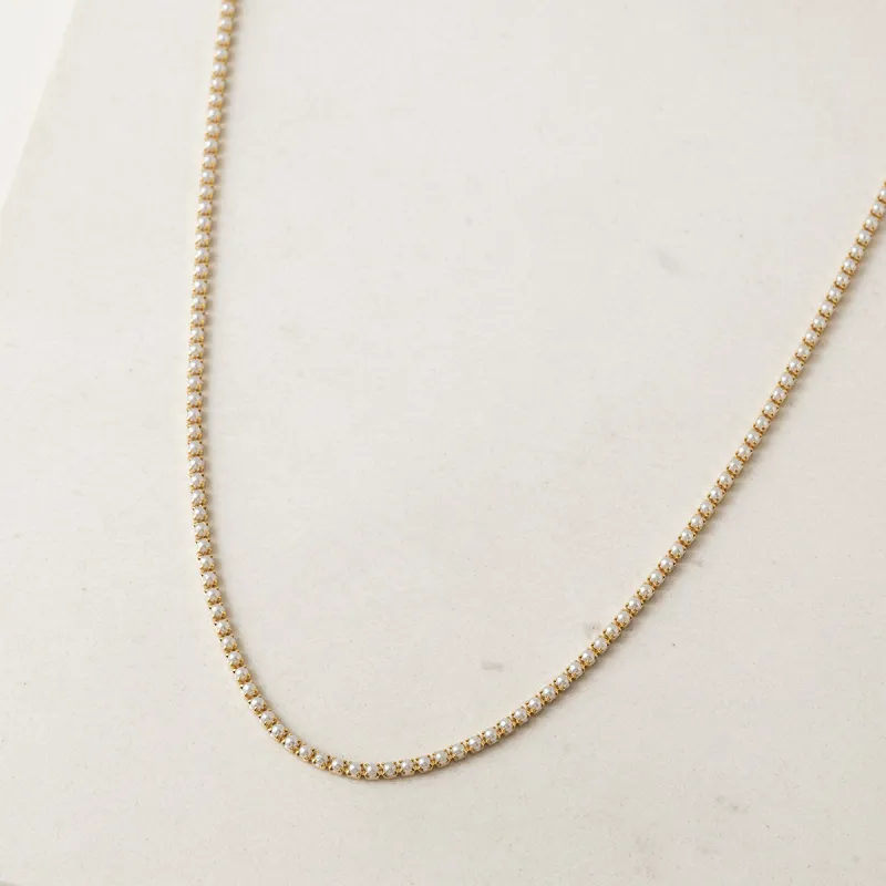 Gold Plated Pearl Tennis Necklace sold by Silver Lotus