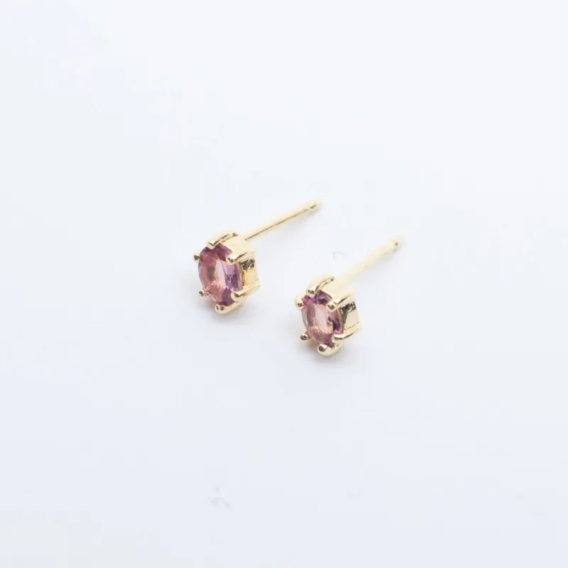 Gold Vermeil Oval Pink Tourmaline Claw Shaped Studs sold by Silver Lotus