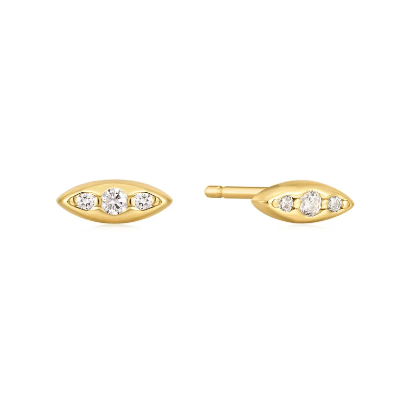 Gold Plated Triple CZ Marquis Shaped Studs sold by Silver Lotus