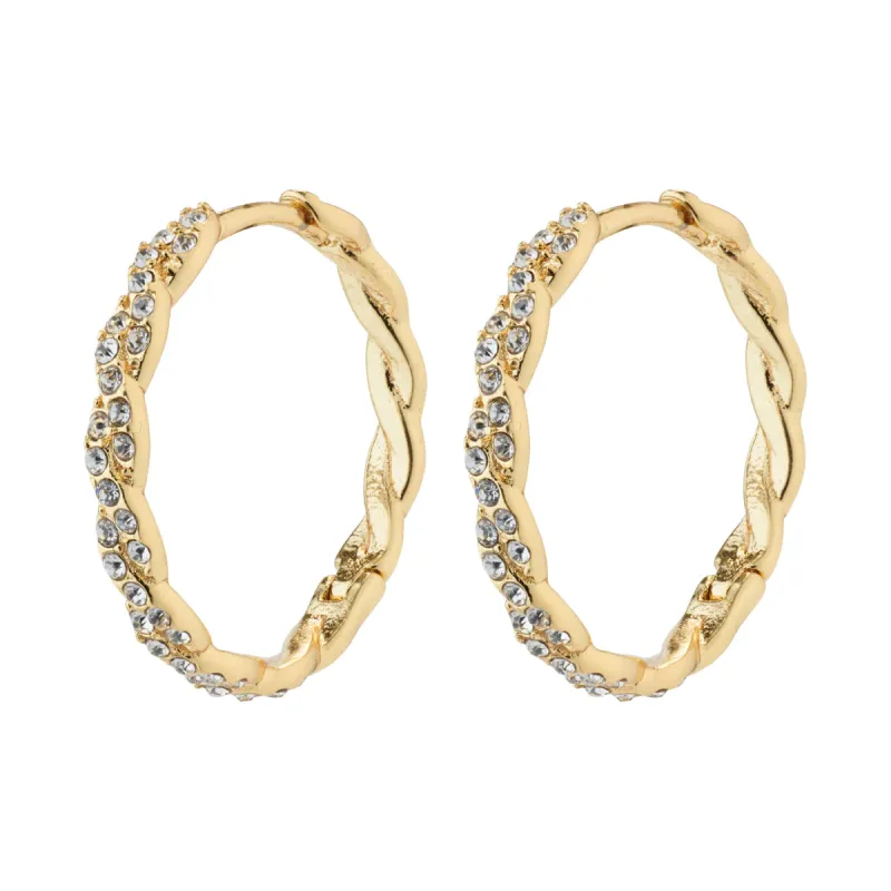 Ezo Twirled Medium Gold Plated Crystal Hoops sold by Silver Lotus