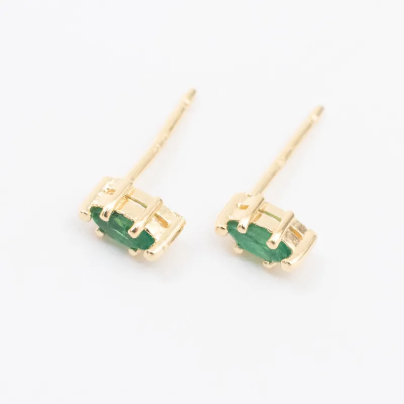 Gold Vermeil Marquis Emerald Claw Shaped Studs sold by Silver Lotus