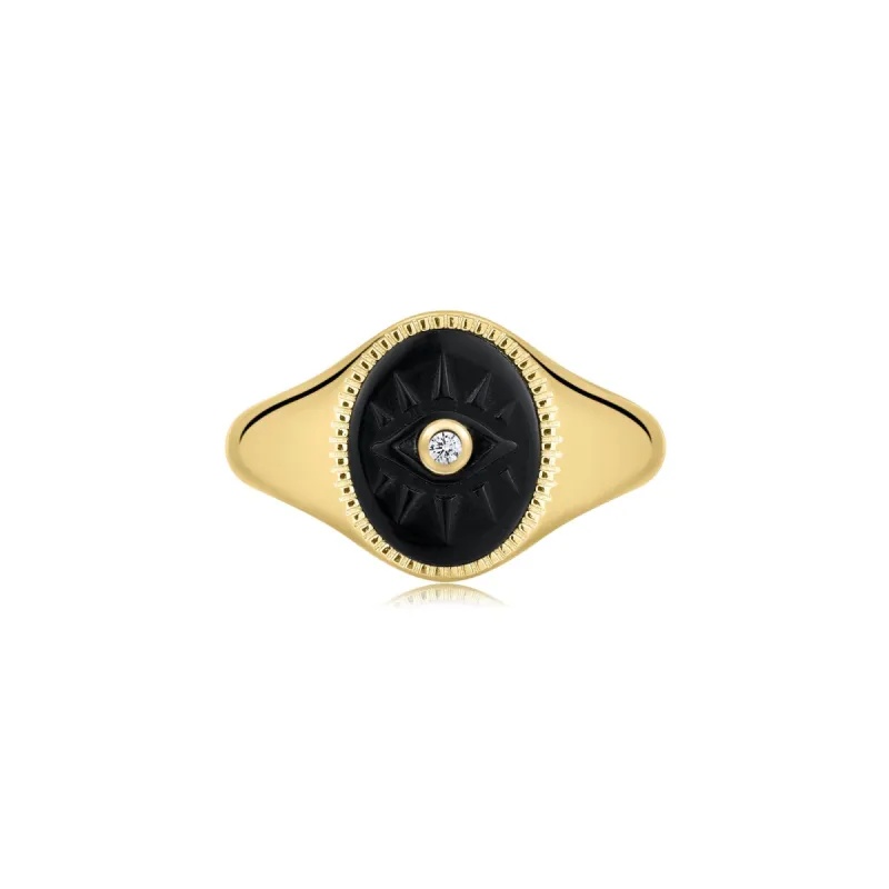 Gold Vermeil Black Turquoise Evil Eye Signet Ring sold by Silver Lotus