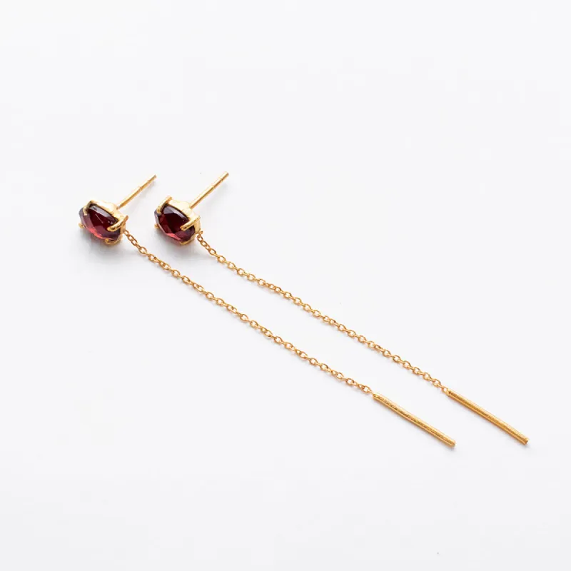 Gold Plated Semi Precious Stud with Chain Earrings sold by Silver Lotus