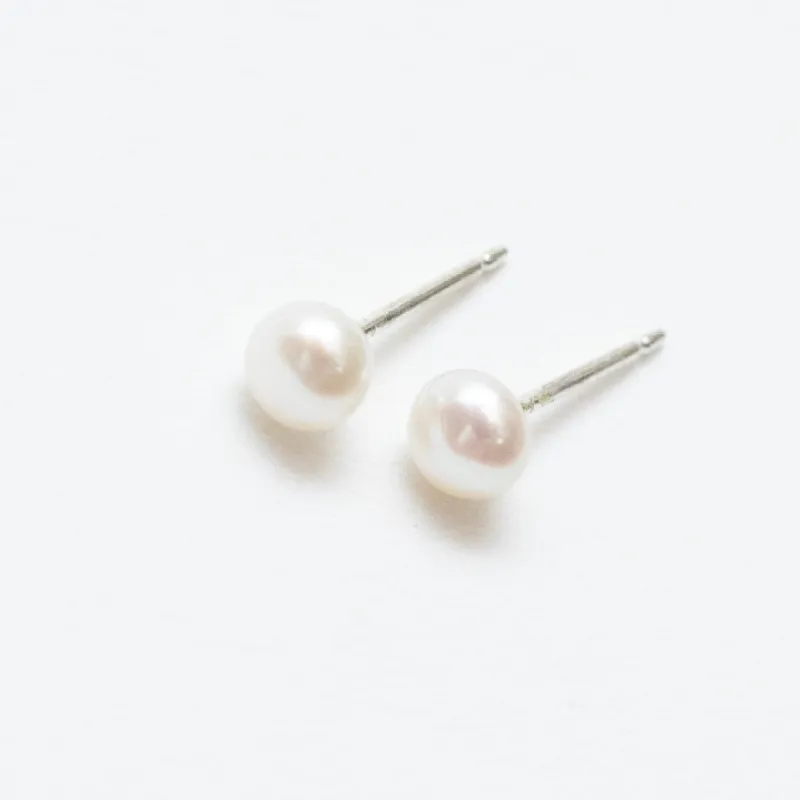 Silver Medium Pearl Studs sold by Silver Lotus