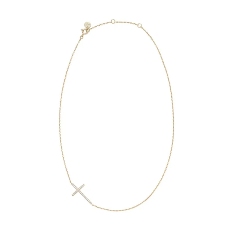 Gold Plated Horizontal CZ Cross Necklace sold by Silver Lotus