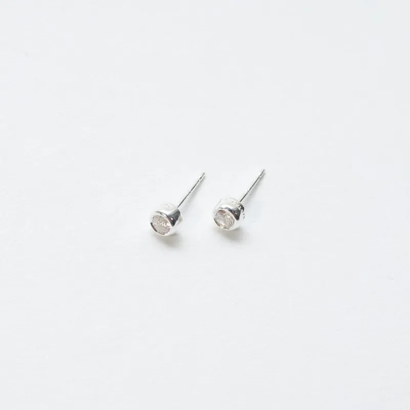 Round Silver Cubic Zirconia Studs sold by Silver Lotus