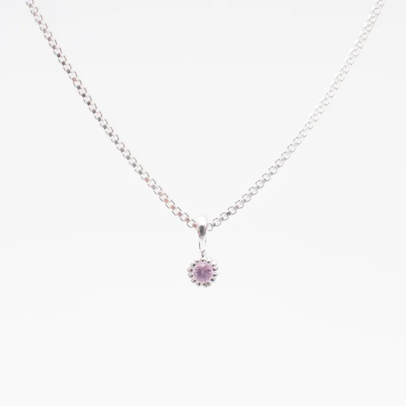 Silver Tiny Milgrain Edge Pink Sapphire Necklace sold by Silver Lotus