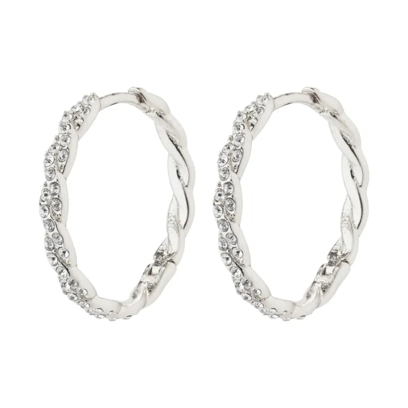 Ezo Twirled Medium Silver Plated Crystal Hoops sold by Silver Lotus