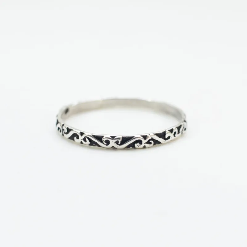 Thin Oxidized Silver Scroll Ring sold by Silver Lotus