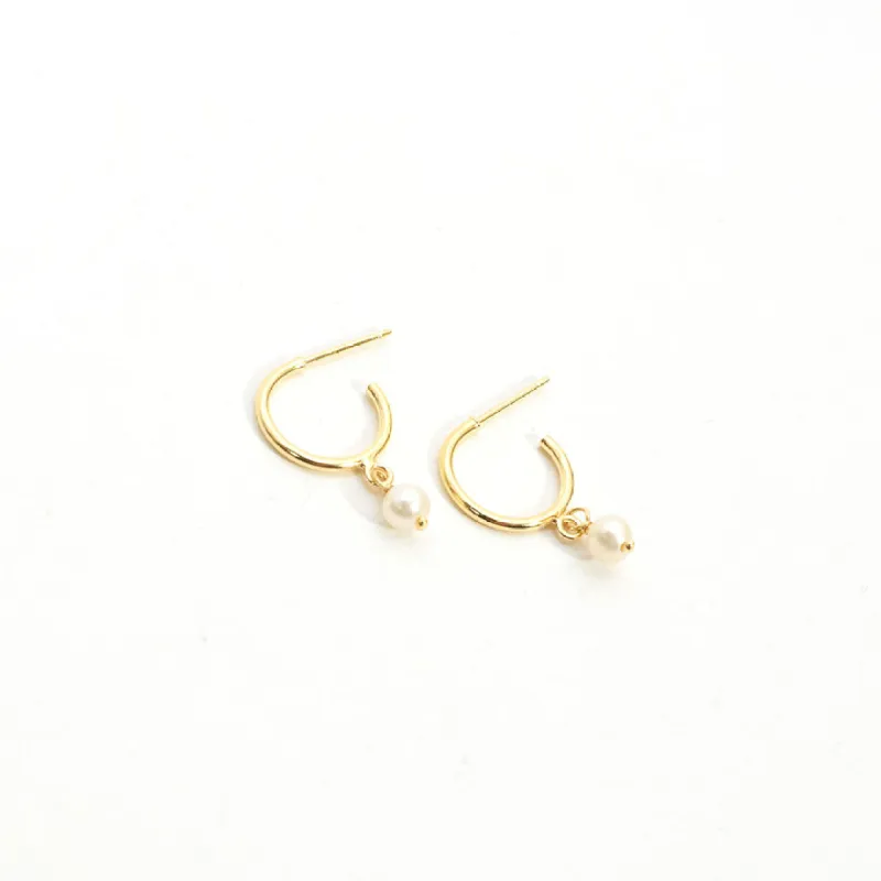 Gold Vermeil Pearl Drop Hoops sold by Silver Lotus