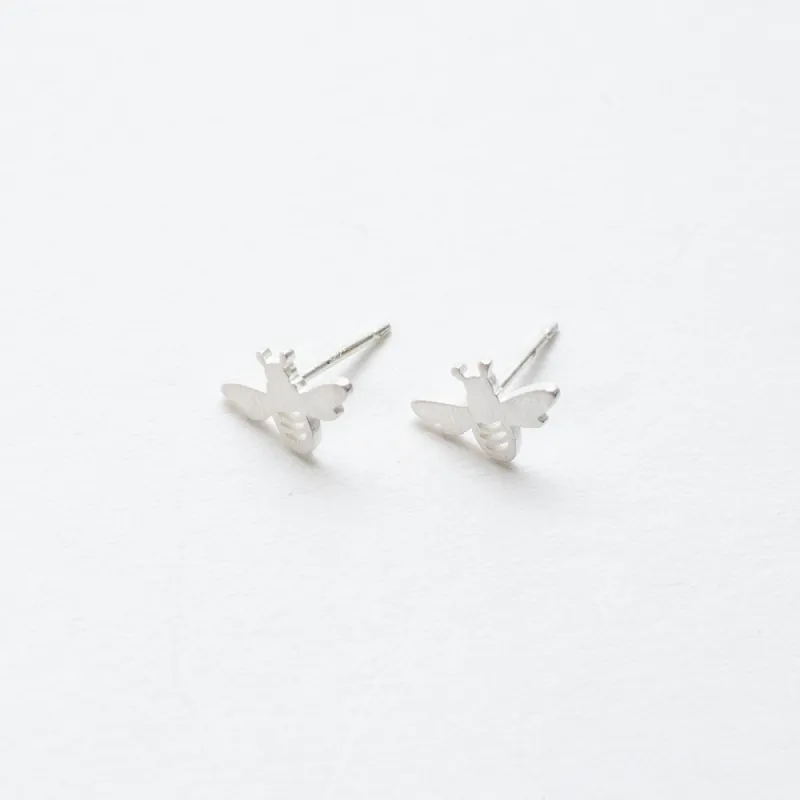 Brushed Silver Bee Studs sold by Silver Lotus
