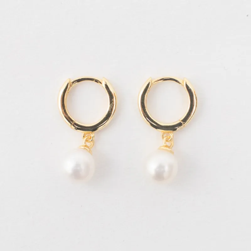 Gold Plated Tiny Click in Hoops with Pearl Drop sold by Silver Lotus