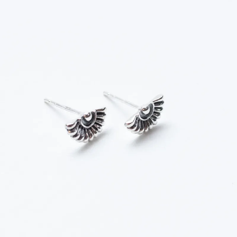 Oxidized Silver Fan Studs sold by Silver Lotus