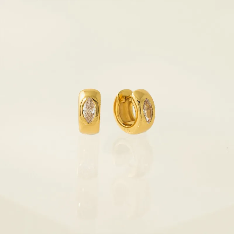Gold Marquise Chunky Huggie Hoop Earrings sold by Silver Lotus