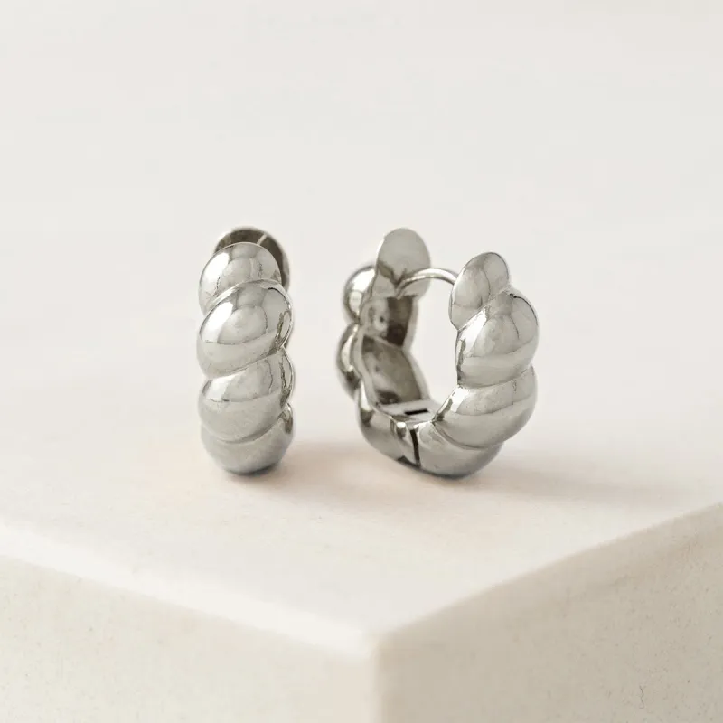 Croissant Puff Hoop Earrings Silver sold by Silver Lotus