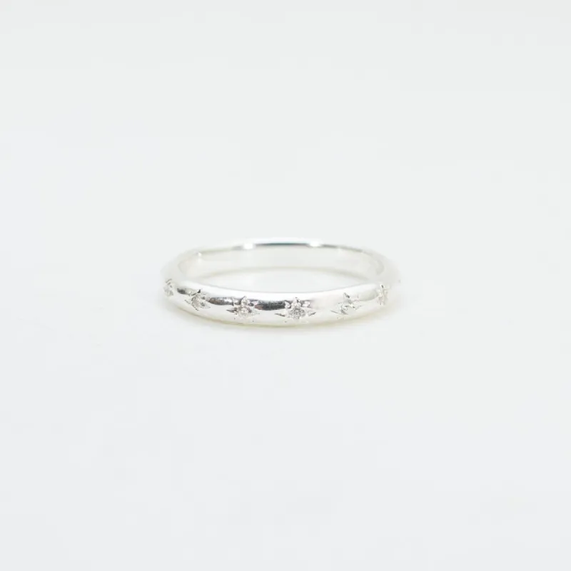 Silver Star Set CZ Rounded Thin Band sold by Silver Lotus