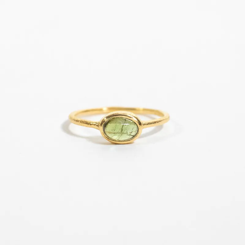 Gold Plated Green Tourmaline Oval Ring sold by Silver Lotus