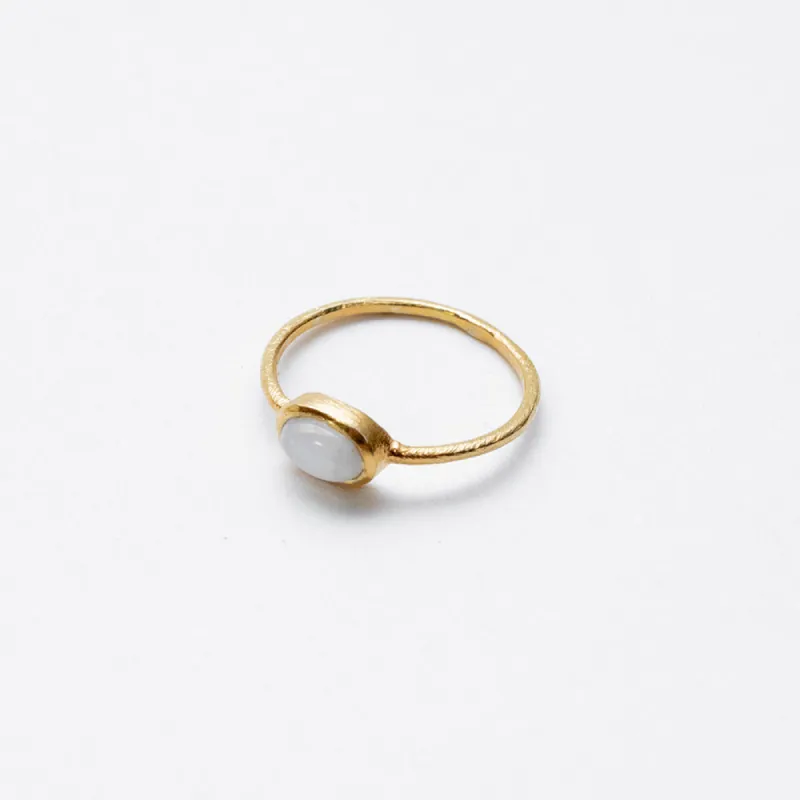 Gold Plated Rainbow Moonstone Oval Ring sold by Silver Lotus