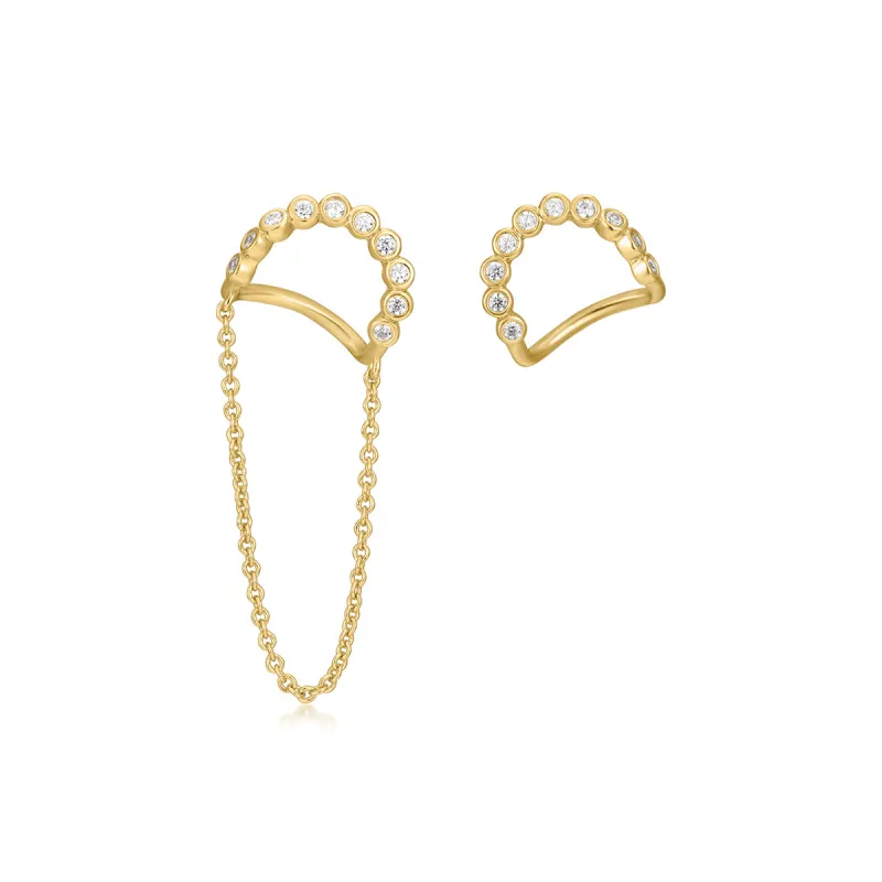 Gold Plated Wavy CZ Earrings with Chain Link Drop sold by Silver Lotus