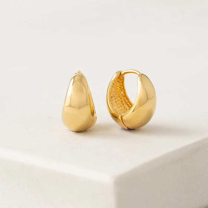 Gold Plated Oval Puff Hoop Earrings sold by Silver Lotus
