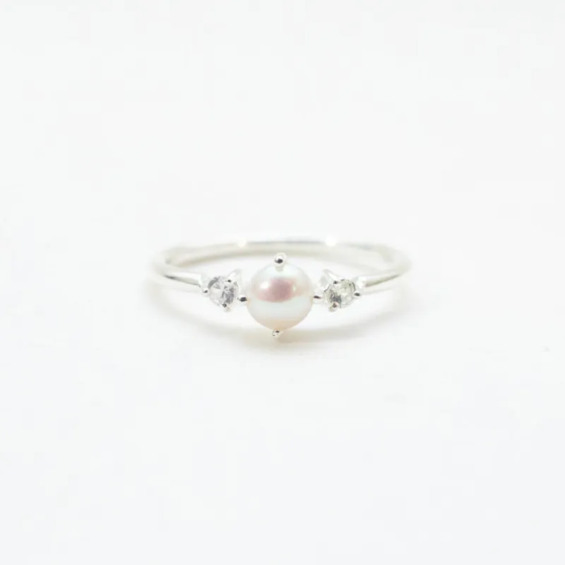 Silver Freshwater Pearl & White Sapphire Ring sold by Silver Lotus