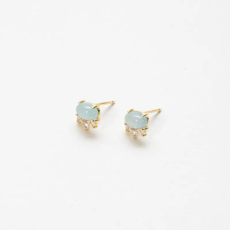 Gold Vermeil Oval Aquamarine & CZ Studs sold by Silver Lotus