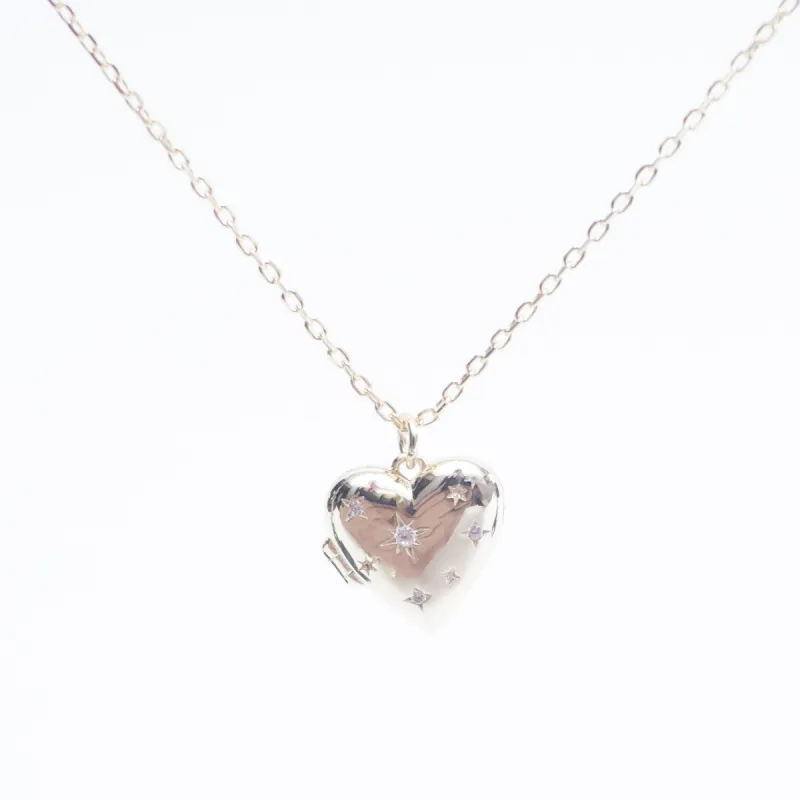 Gold Vermeil Small Heart Locket with Cubic Starbursts sold by Silver Lotus