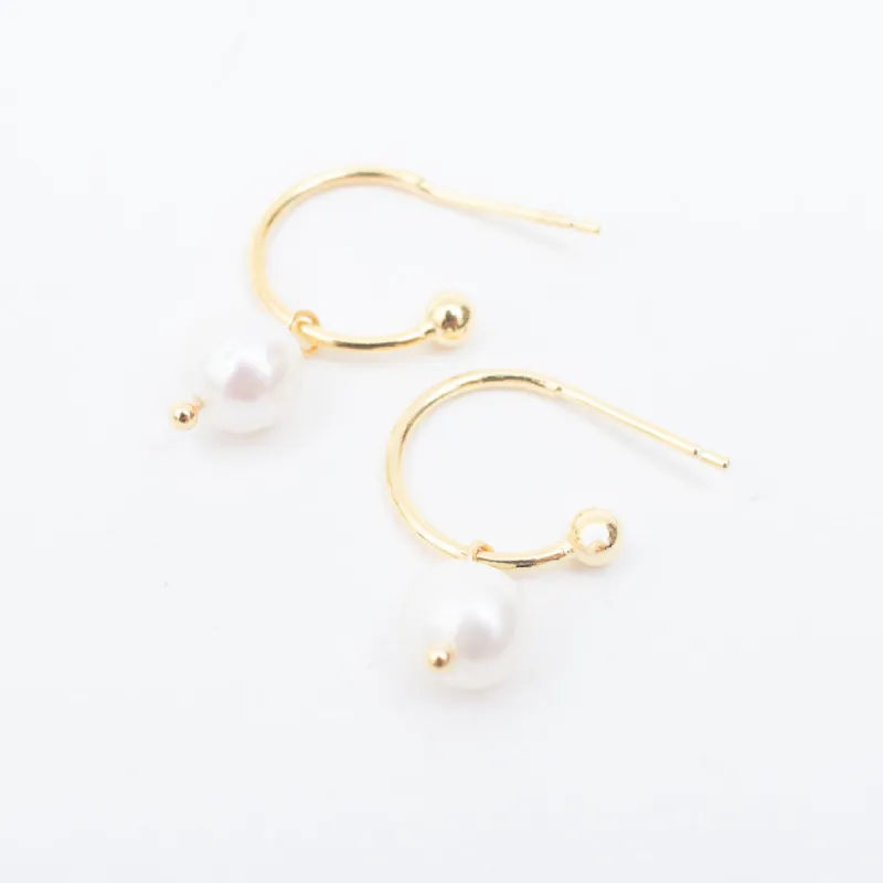 Gold Plated Pearl Hoops sold by Silver Lotus