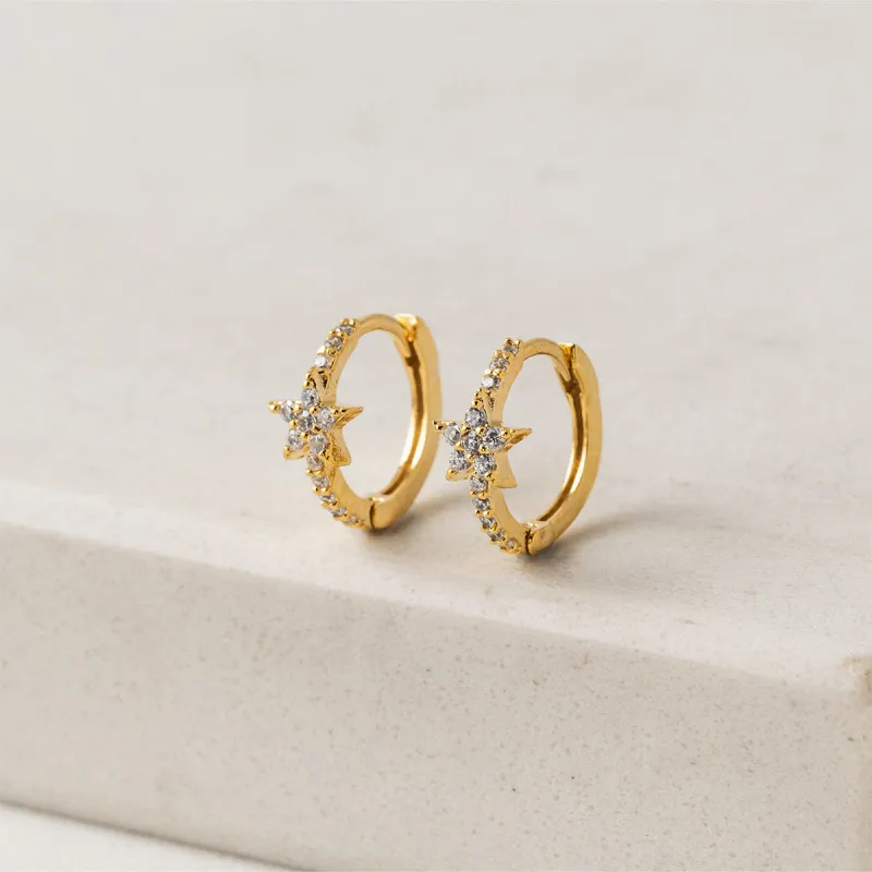 Gold Plated Cosmos Star Huggie Hoop Earrings sold by Silver Lotus