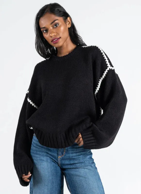 Knit Sweater with Embroidered Contrasting Thread sold by Silver Lotus