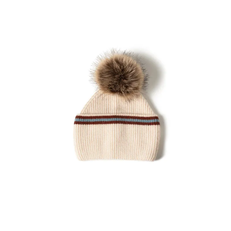 Wide Cuff Stripe Pom Pom Hat sold by Silver Lotus