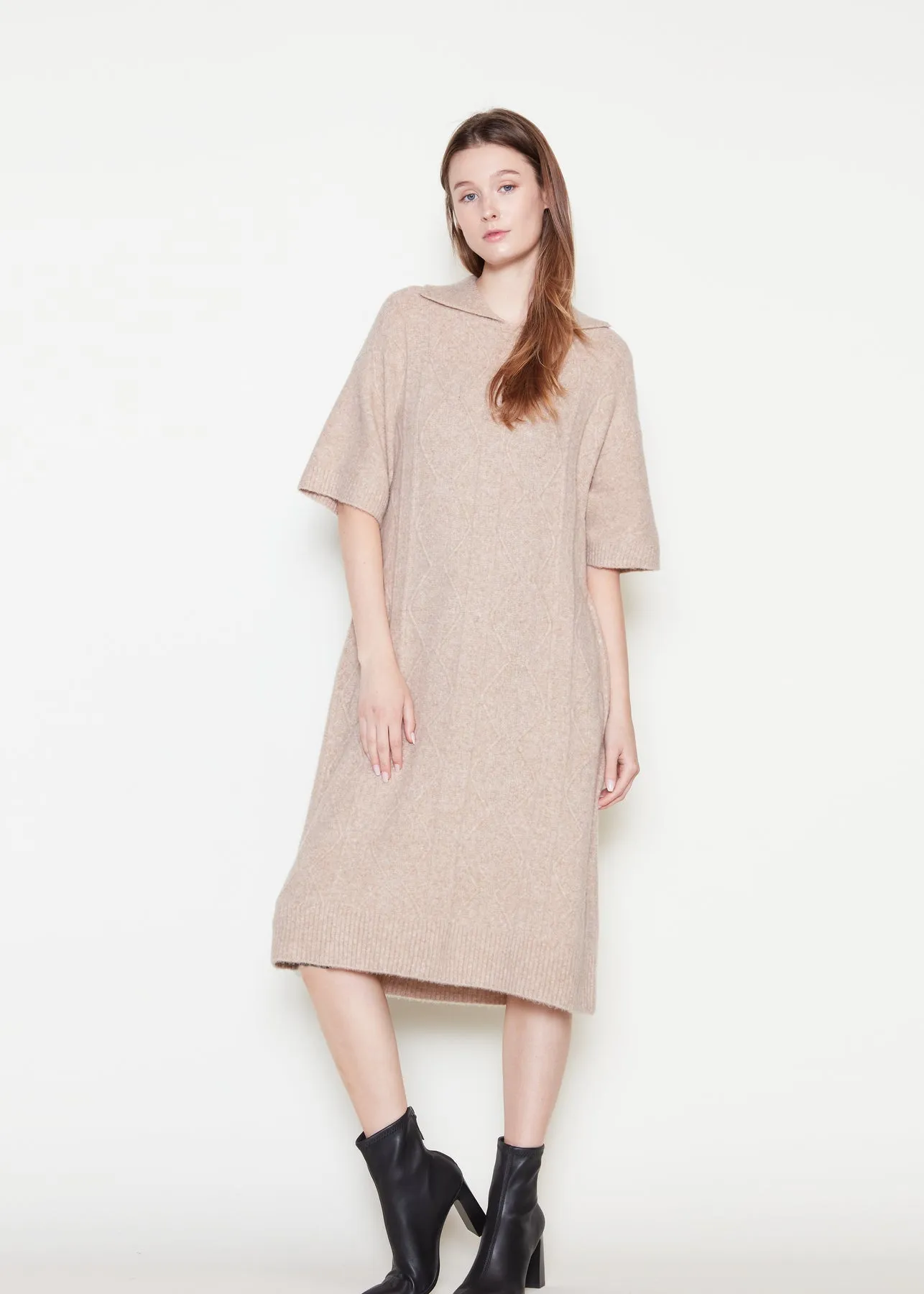 Cable Knit Collared Short Sleeved Dress sold by Silver Lotus