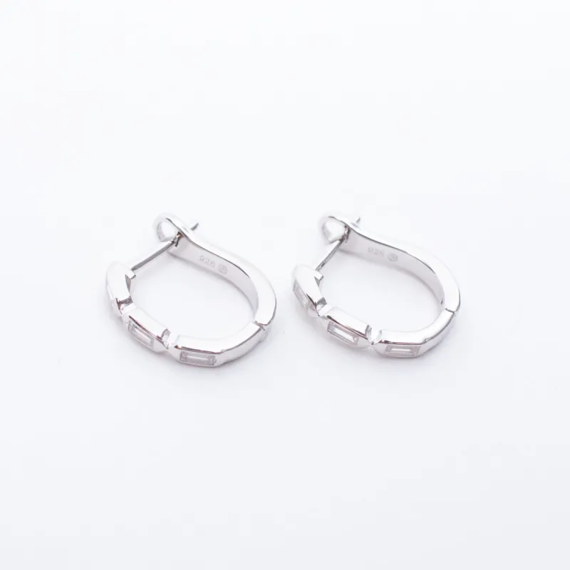 Silver Emerald Cut Cubic Huggies sold by Silver Lotus