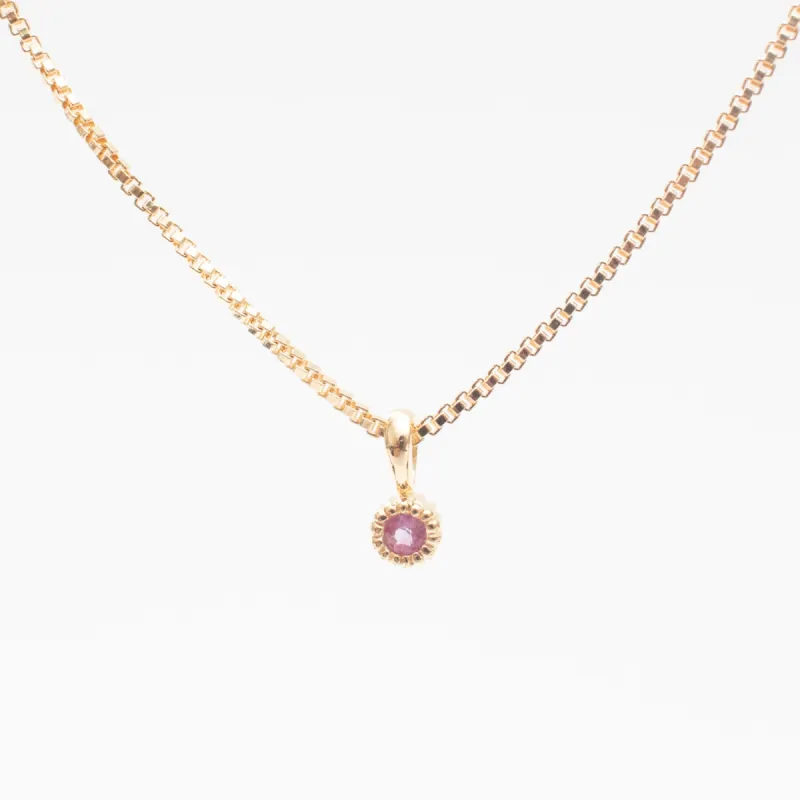 Gold Vermeil Tiny Milgrain Edge Pink Sapphire Necklace sold by Silver Lotus