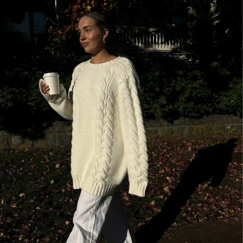 Adele Oversized Cable Knit Sweater made by Brunette The Label
