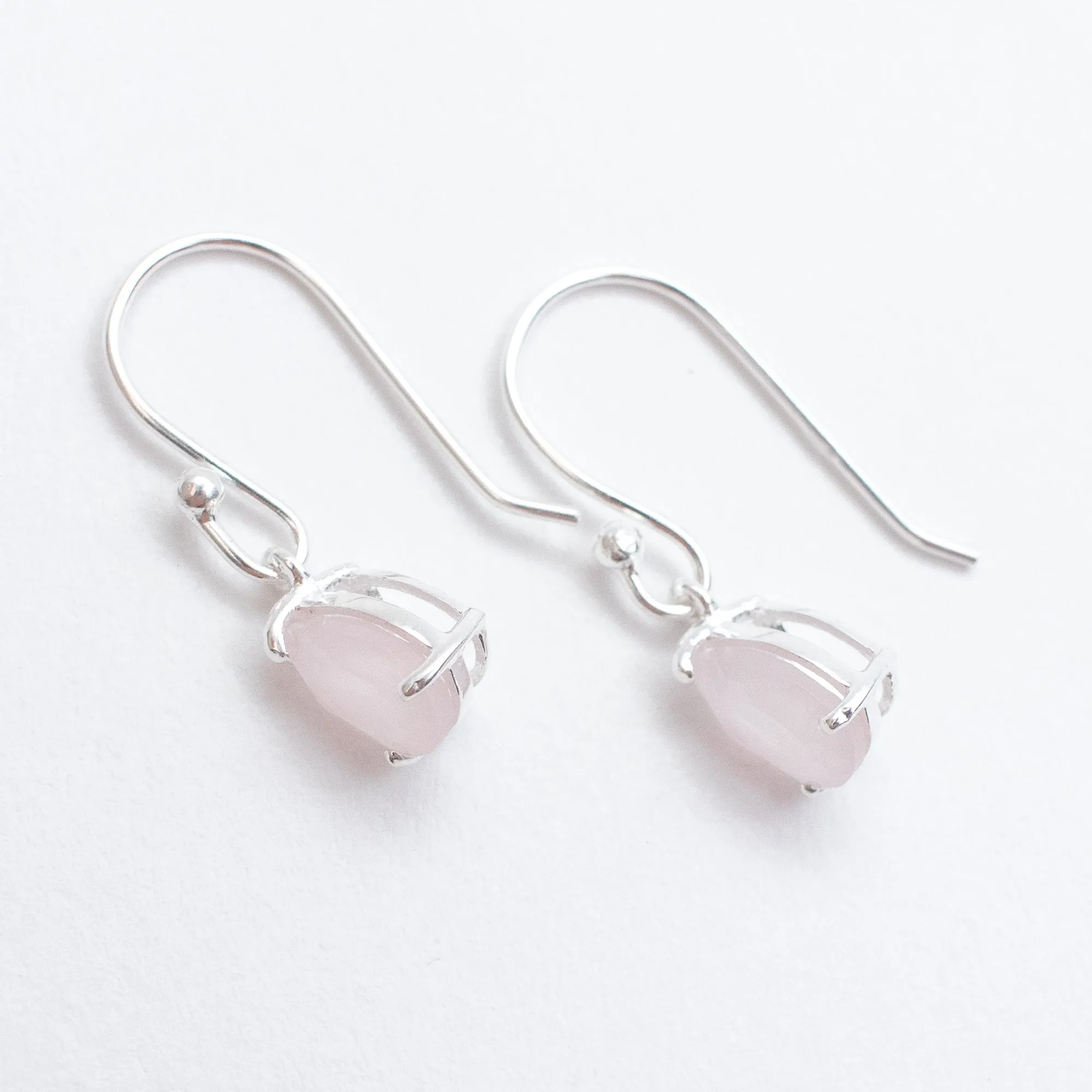 Rose Quartz Silver Teardrop Earrings sold by Silver Lotus