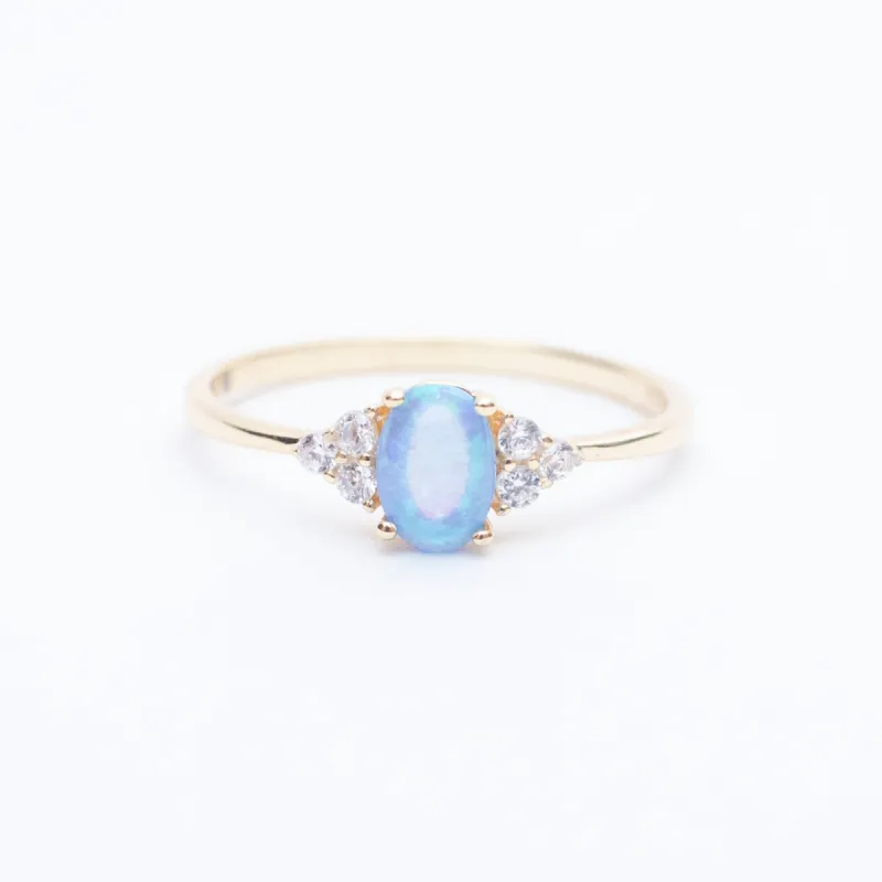 Gold Vermeil CZ Blue Opal Ring sold by Silver Lotus