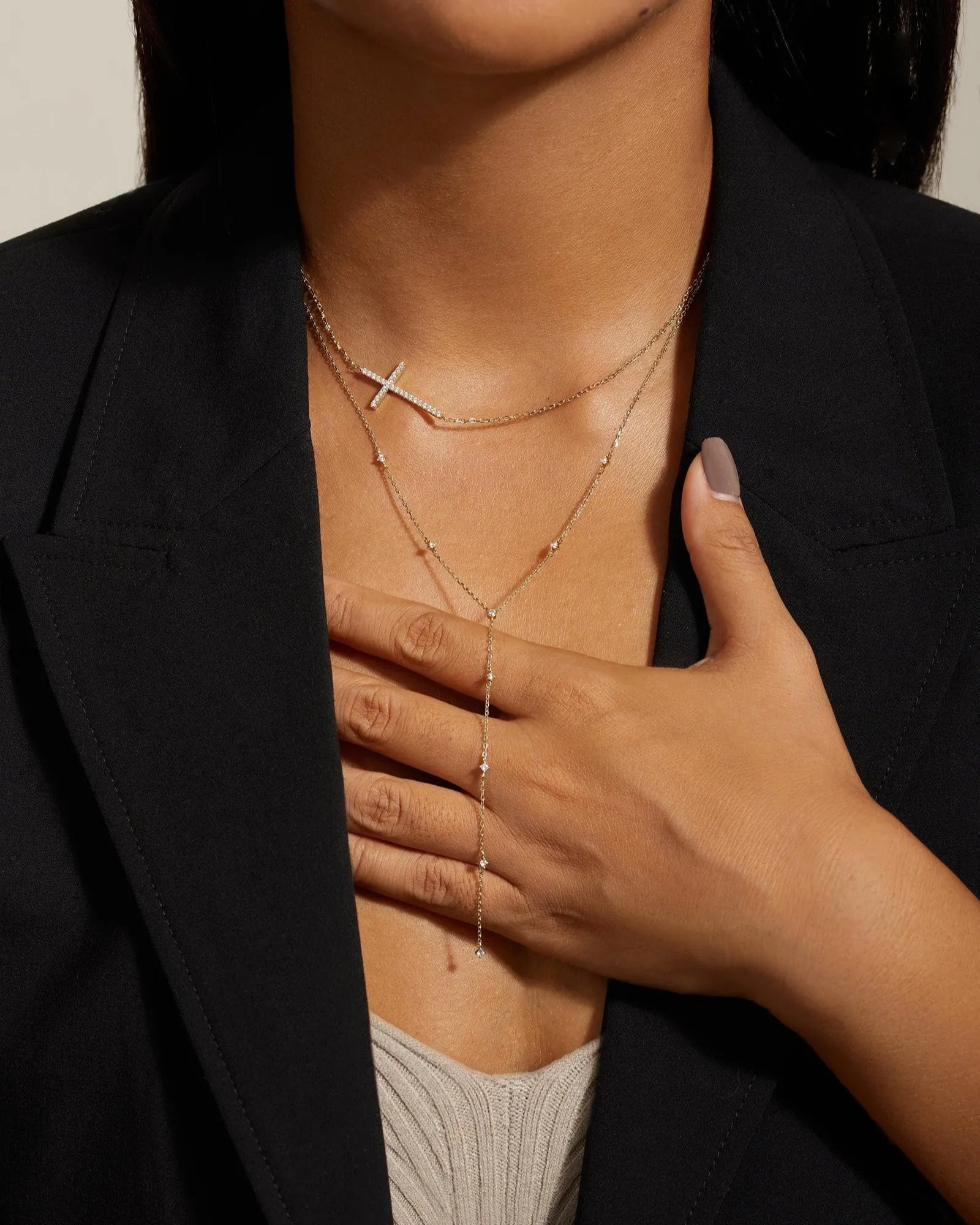 Gold Plated CZ Studded Lariat Necklace sold by Silver Lotus product image thumbnail 2