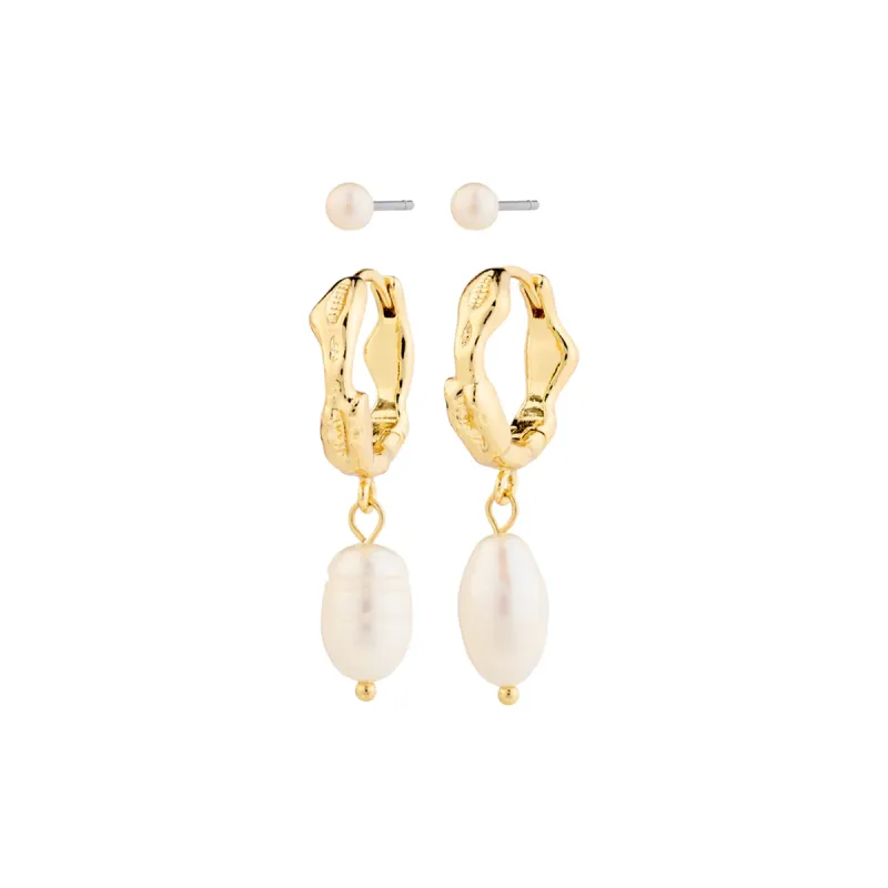 Jonne Gold Plated Pearl Hoops & Stud Earrings Set sold by Silver Lotus